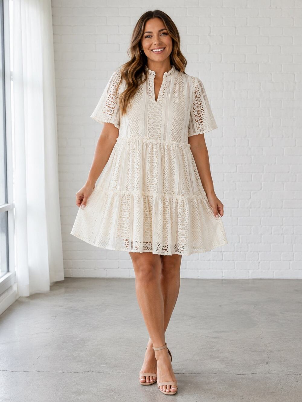 Tuckernuck XXL Ivory Lace Tiered Babydoll Dress Boho Cottage Lined Short Sleeve
